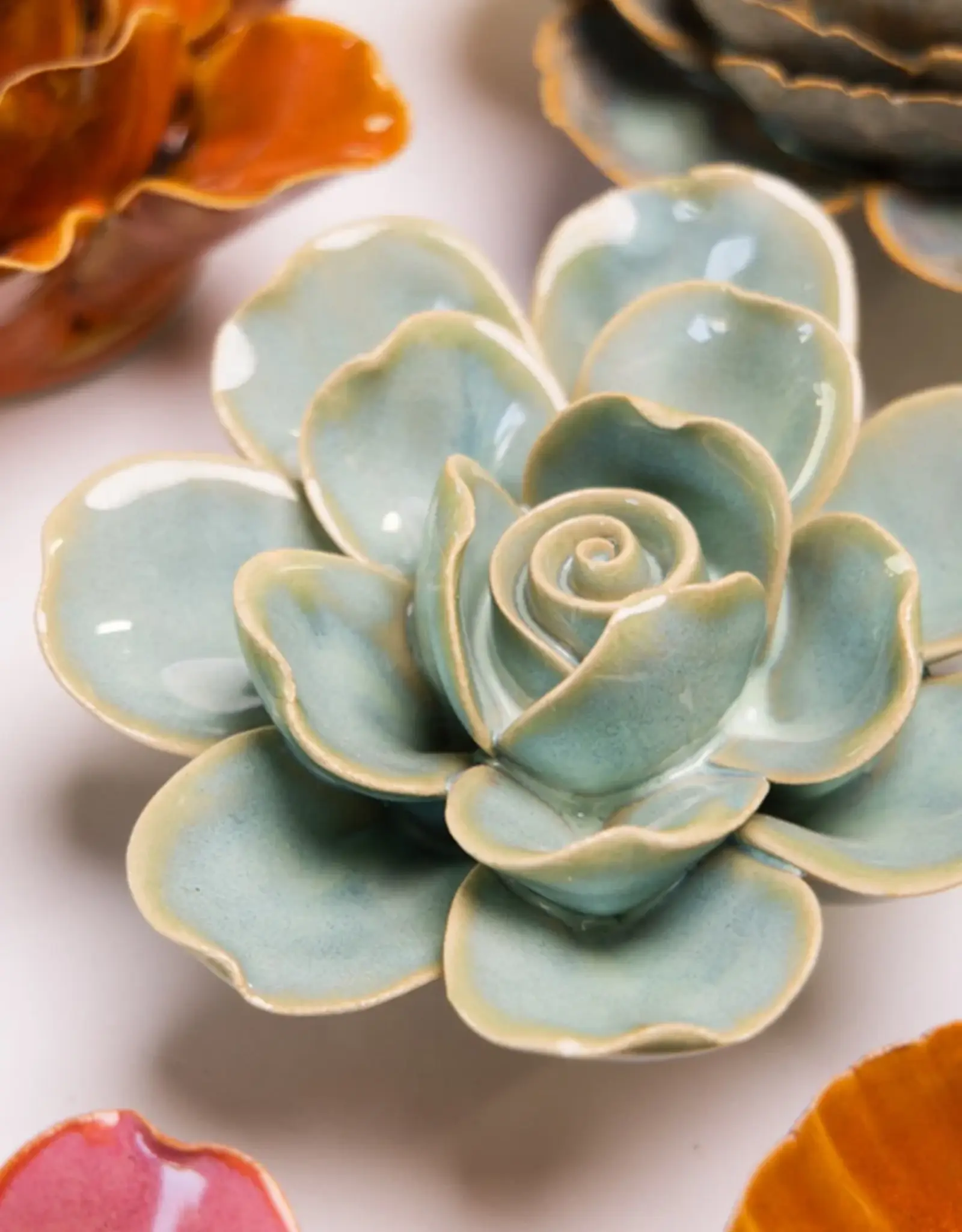 Chive Ceramic Flower Teal Gardenia FR10
