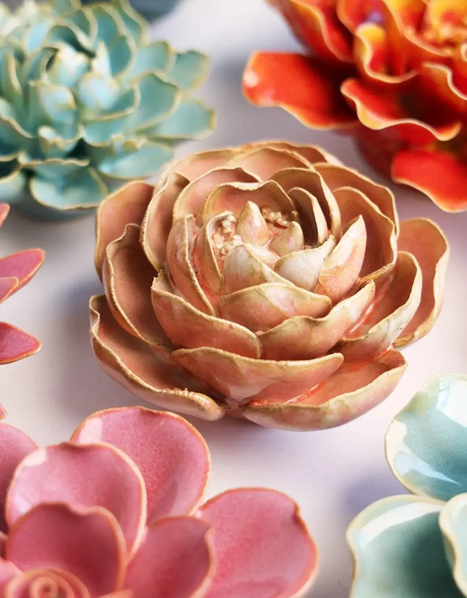 Chive Ceramic Flower Peach Pink Big Ben Peony FR22