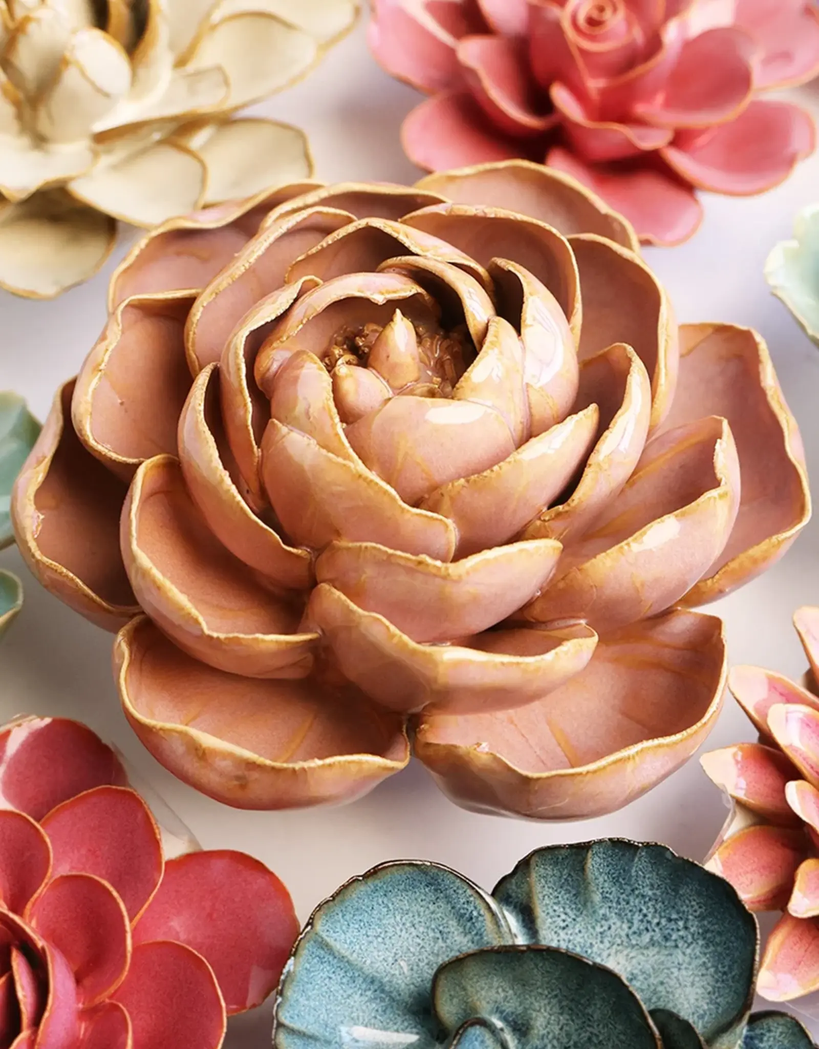 Chive Ceramic Flower Rose Pink Big Ben Peony FR16