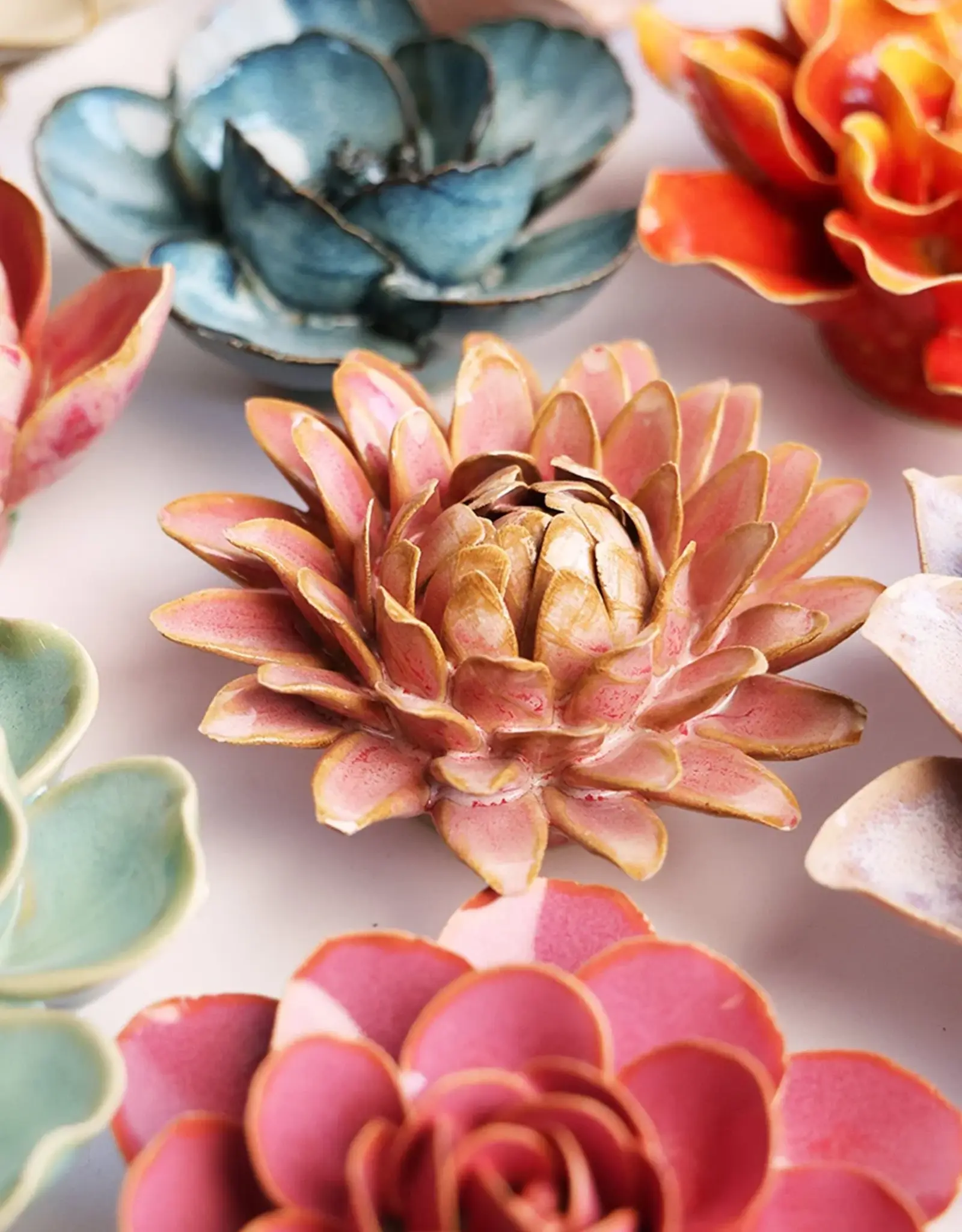 Chive Ceramic Flower Rose Quartz Pink Strawflower FR38