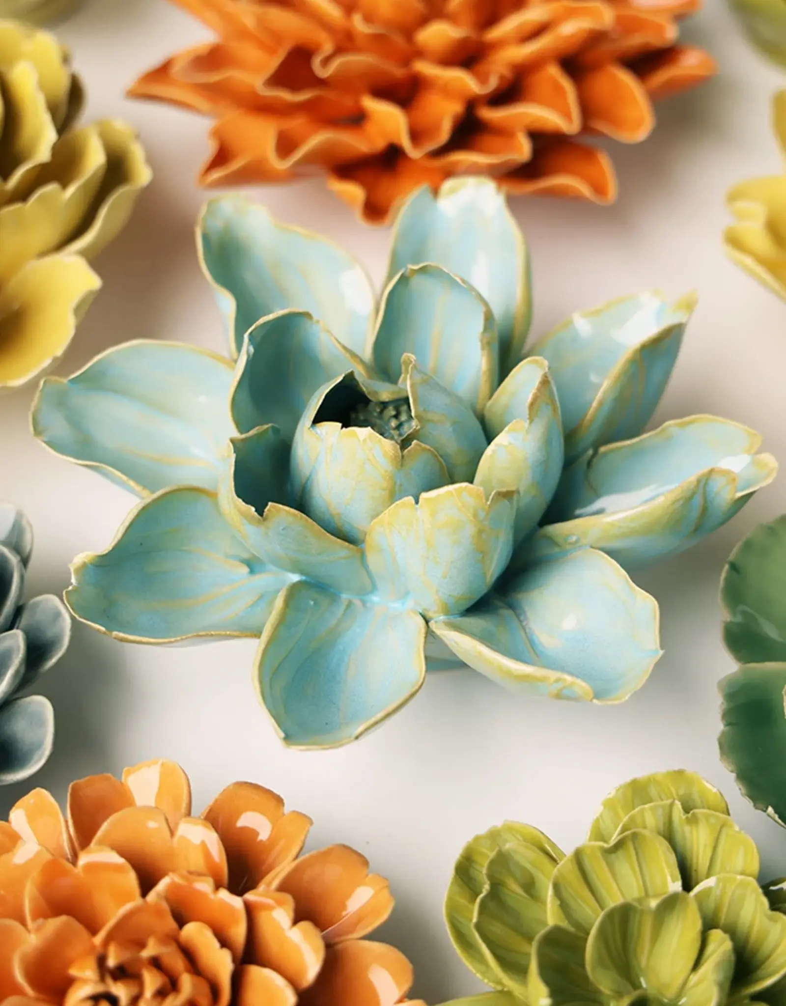 Chive Ceramic Flower Robins Egg Blue Aurora  Water Lily EG24