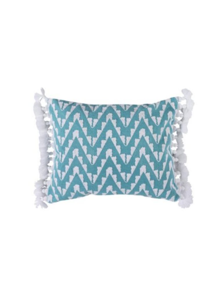 Levtex Lilly Teal Crewel Stitch with Fringe Pillow