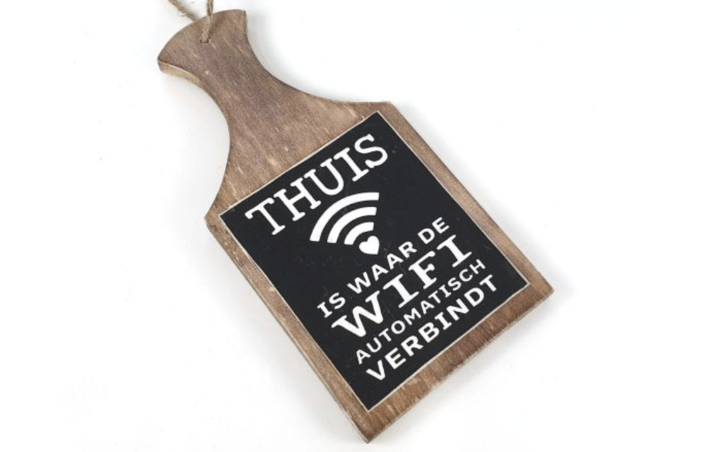 TEKSTPLANK 30X15CM THUIS WIFI VERBINDT NATURAL/BLACK