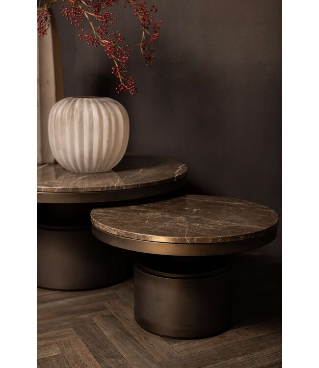 Bregt coffeetable low brown marble dark brown base