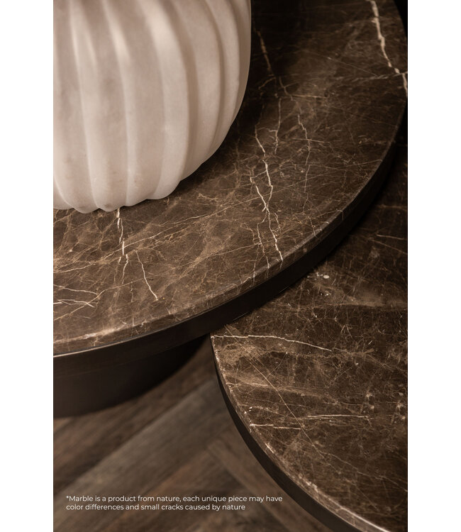 Bregt coffeetable low brown marble dark brown base