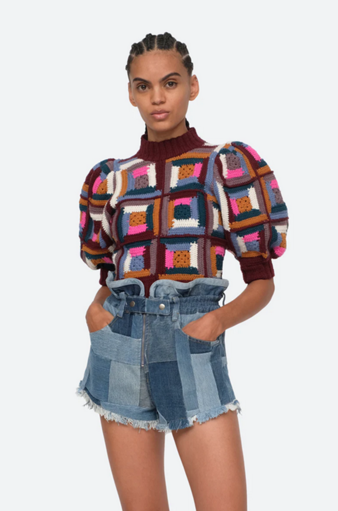 Crochet Puff Sleeves Sweater - LIV - store