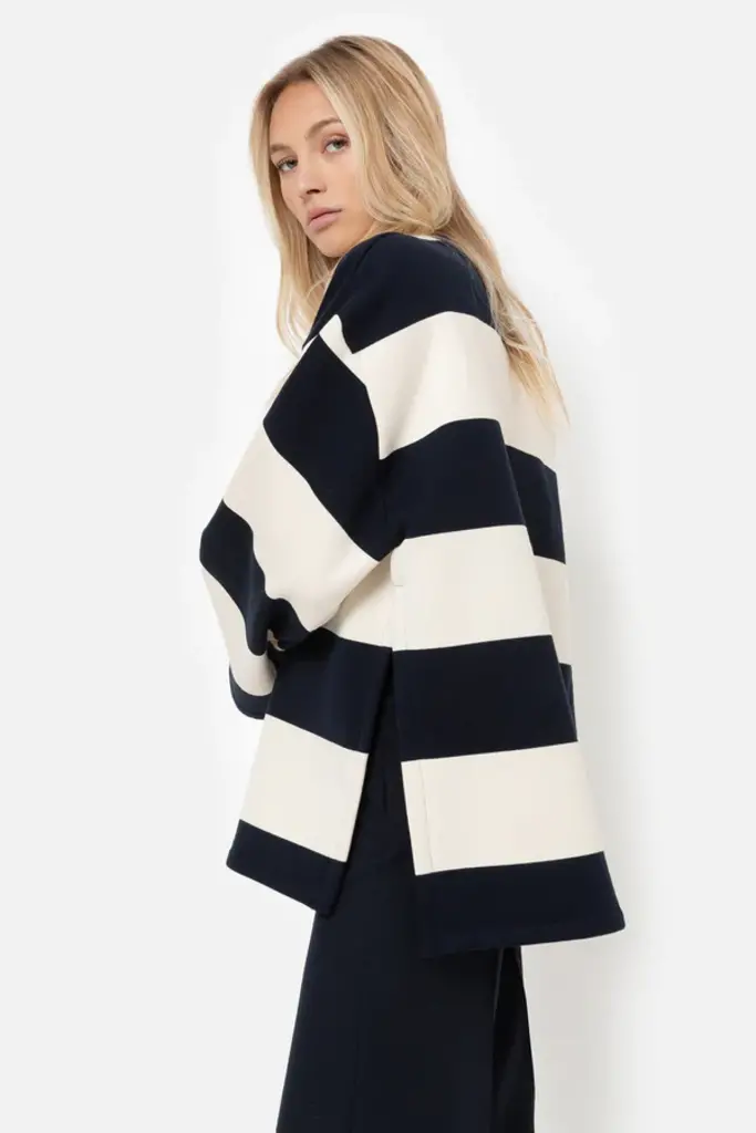 Blue Striped Sweatshirt with Side Splits