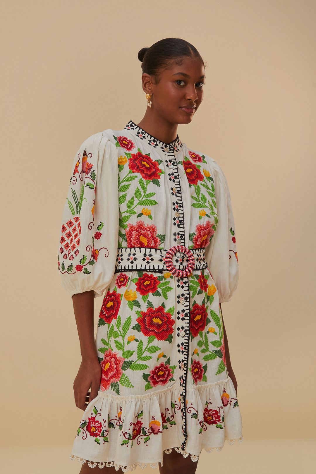 Embroidered Carmina Floral Short Sleeve Dress