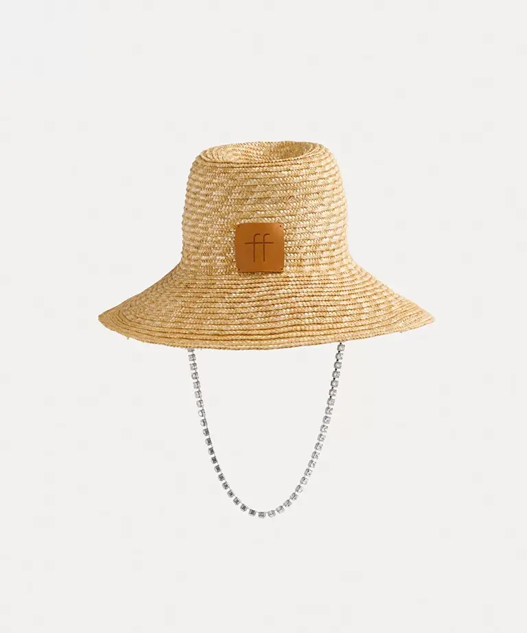 Straw Hat with Diamanté–detailed Chain