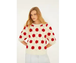 Flower crochet red knit blouse - LIV - store