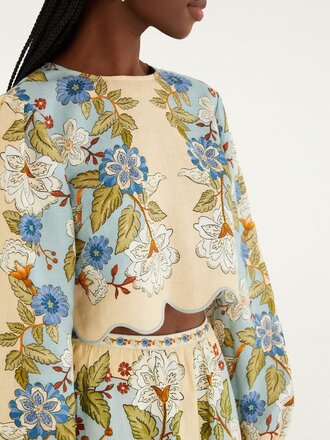 FARM Rio Blue floral scalopped blouse
