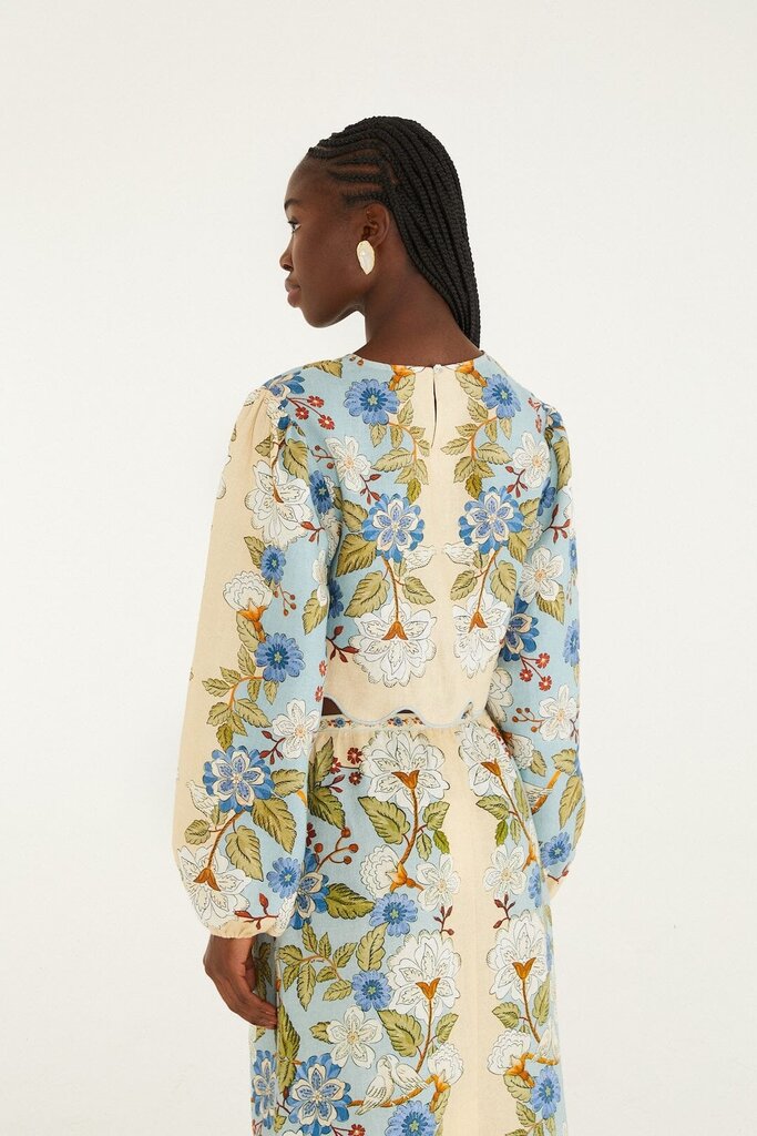 FARM Rio Blue floral scalopped blouse