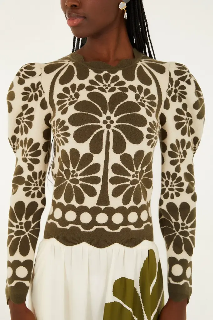 FARM Rio Monstera green knit top