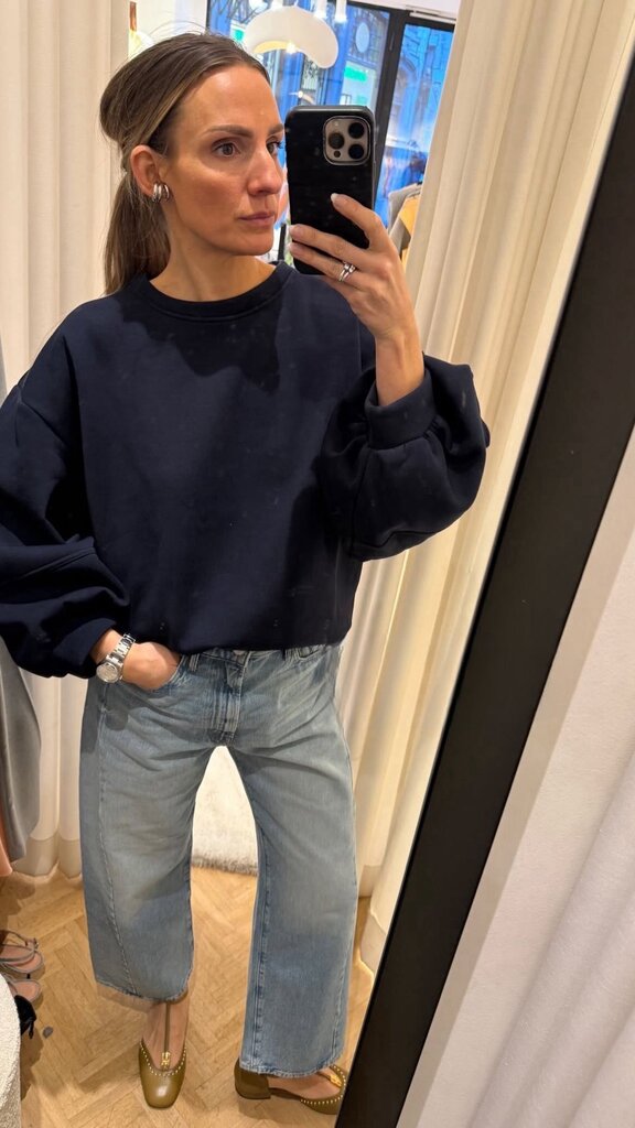 Twisted denim ankle barrel blue