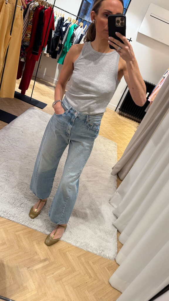 Twisted denim ankle barrel blue