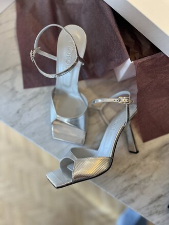 Silver high heel sandals