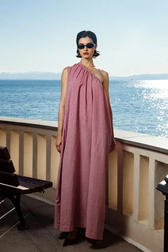 Vichy one shoulder dress