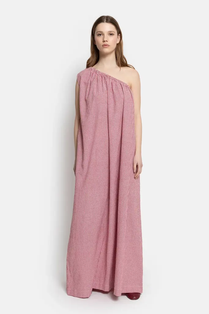 Vichy one shoulder dress