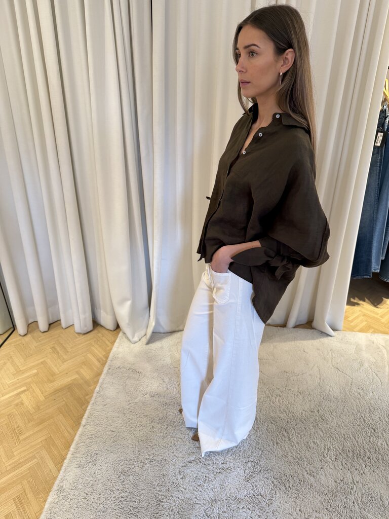 Brown bow linen shirt