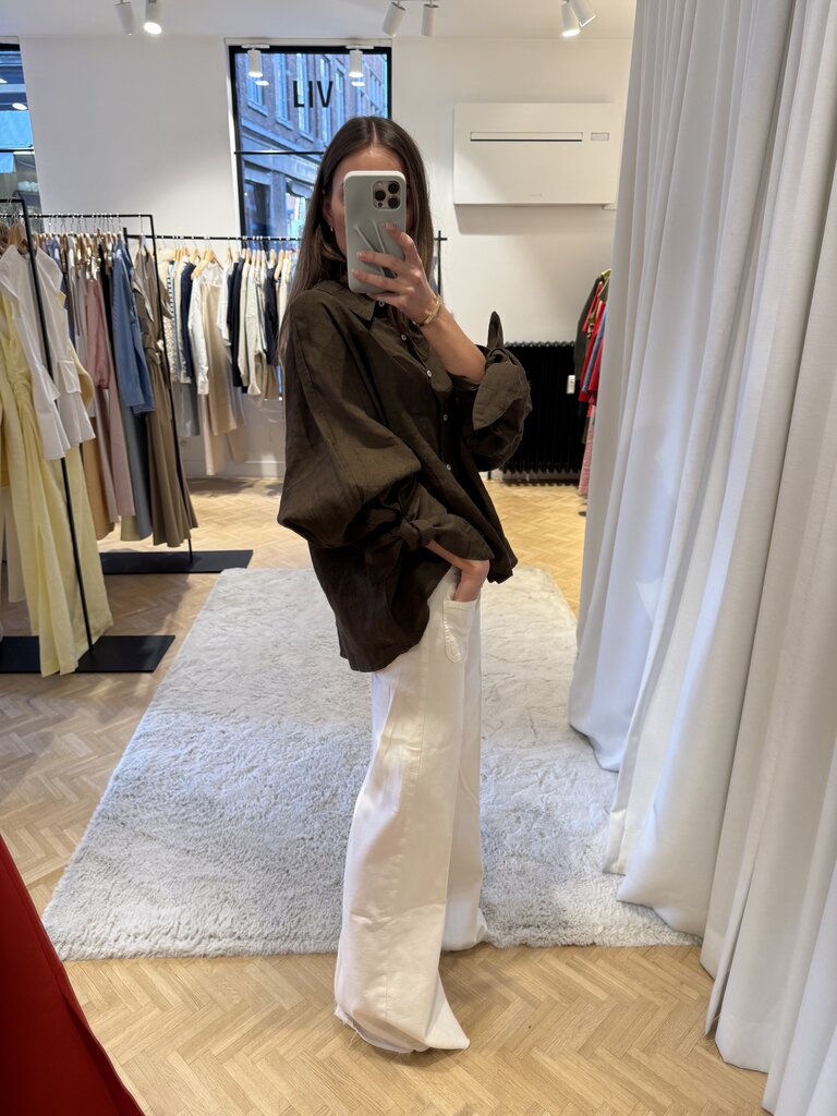 Brown bow linen shirt