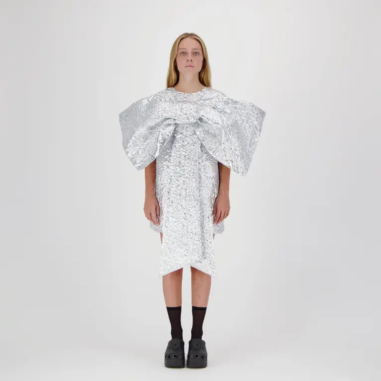 Caroline Bosmans Silver wrinkle bow dress