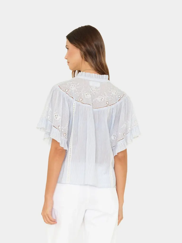 Xirena White & blue broderie shirt
