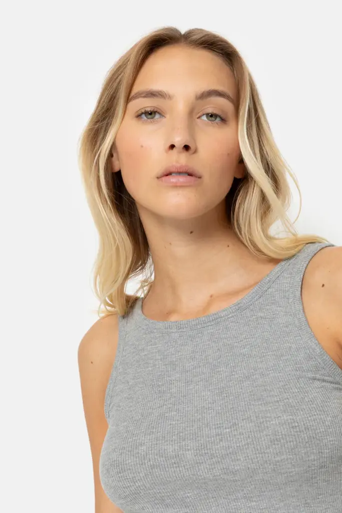 Low back ribbed tank top dark grey