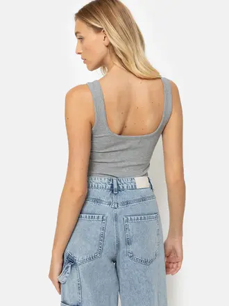 Low back ribbed tank top dark grey