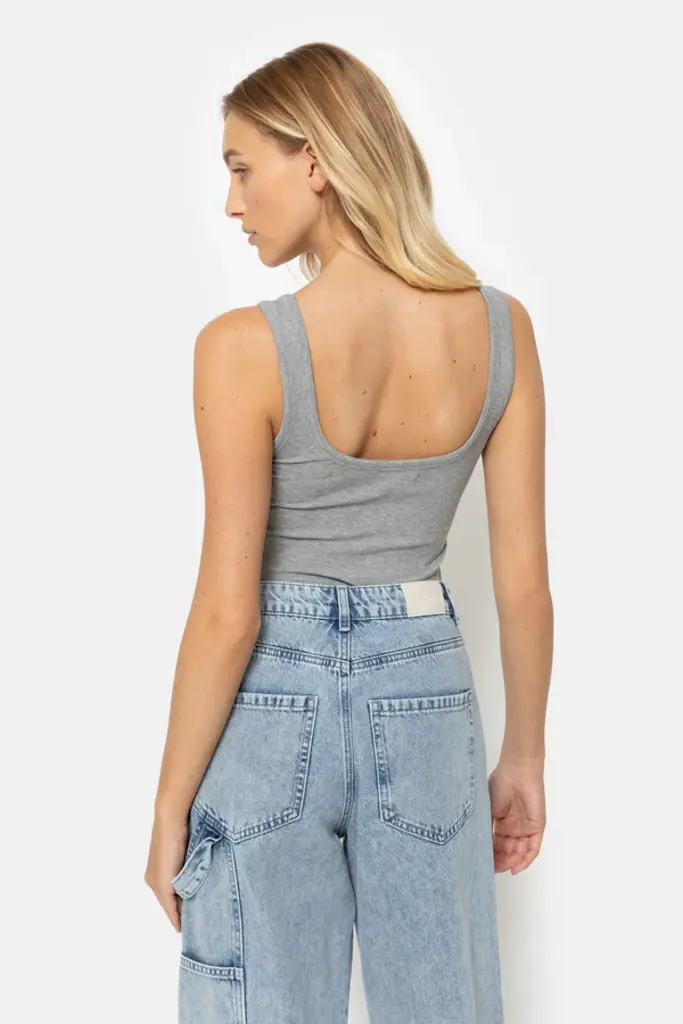 Low back ribbed tank top dark grey