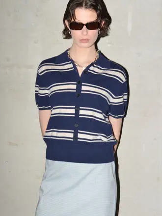 Collectors Club Cashmere striped polo knit