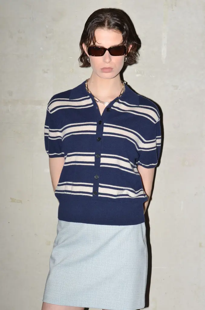 Collectors Club Cashmere striped polo knit