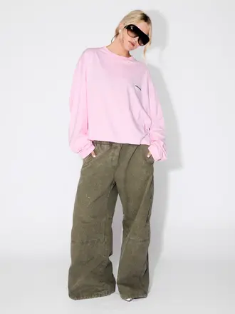 Double sunset Cropped long T pink