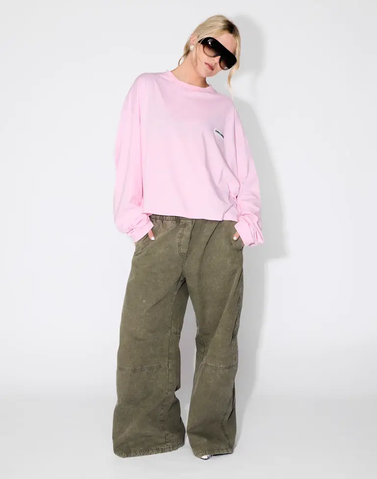 Double sunset Cropped long T pink