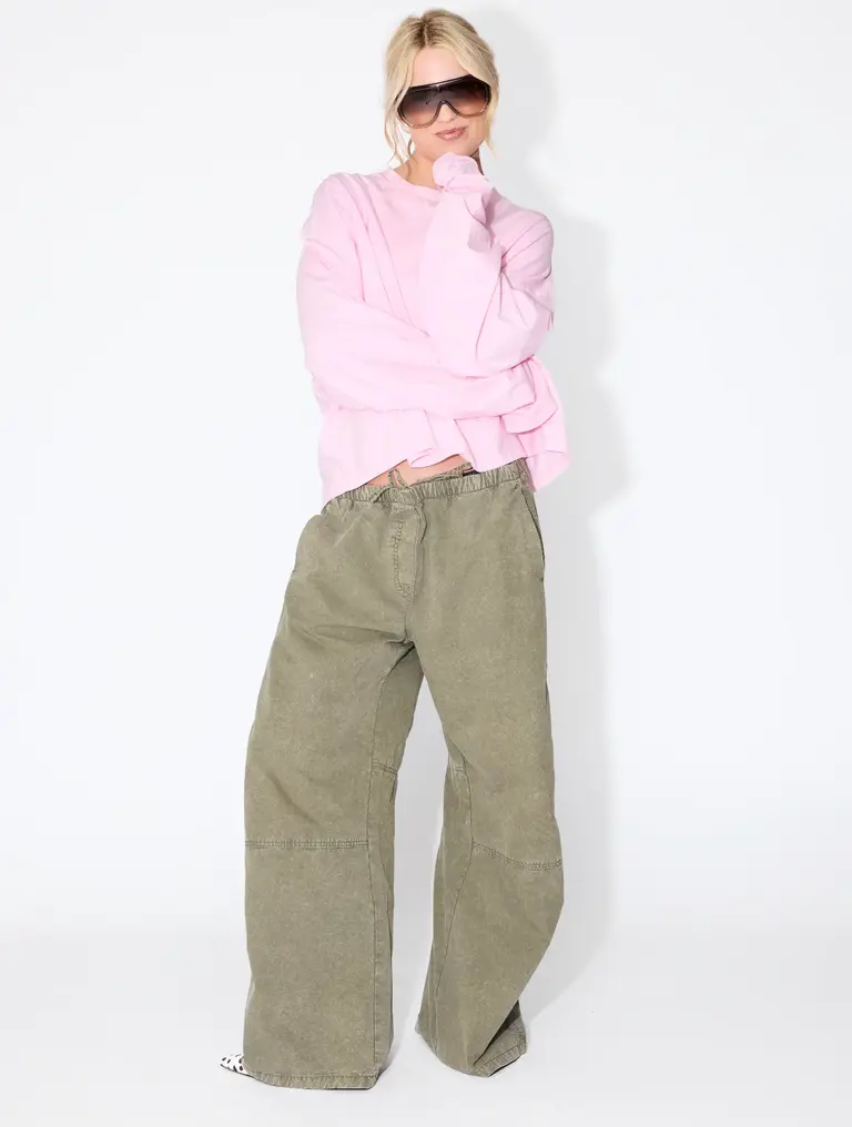 Double sunset Cropped long T pink