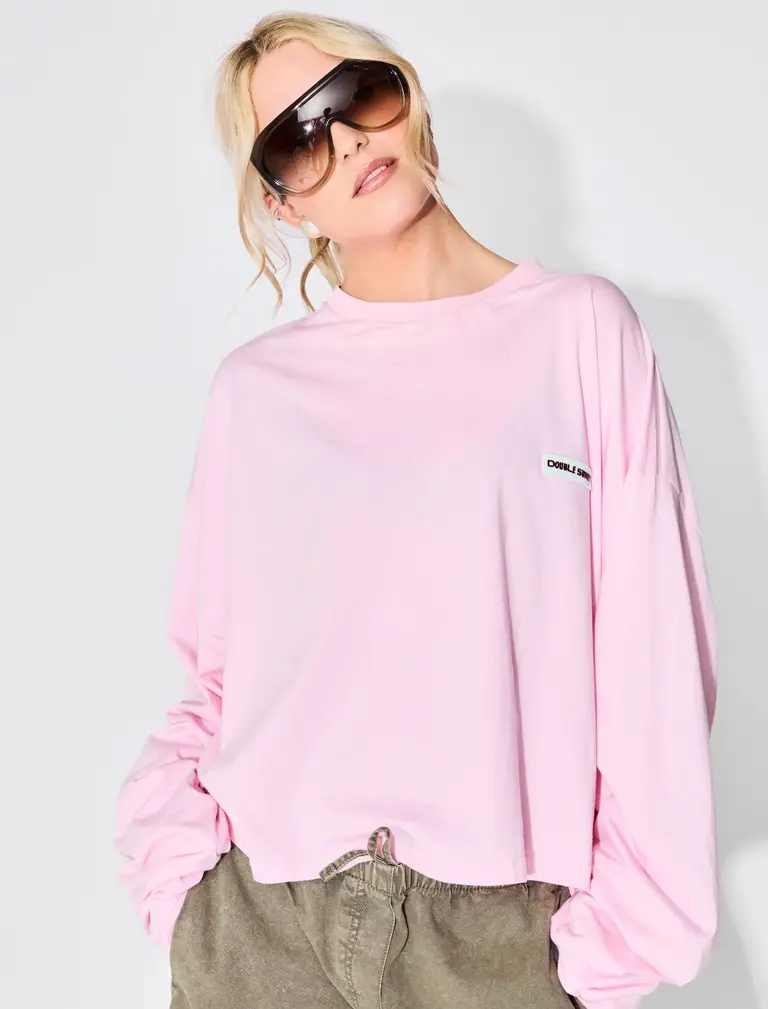 Double sunset Cropped long T pink