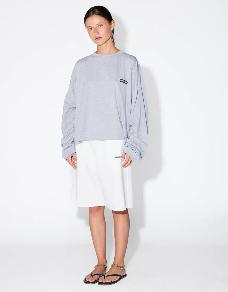 Double sunset Cropped long T grey