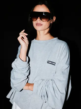 Double sunset Cropped long T grey