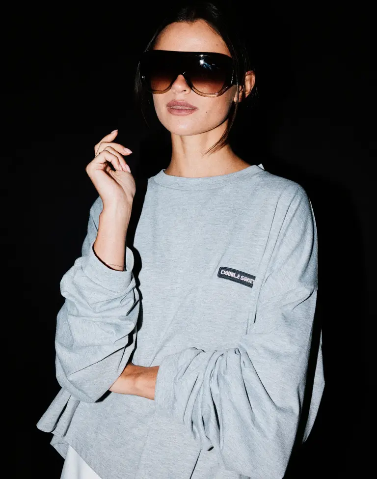 Double sunset Cropped long T grey