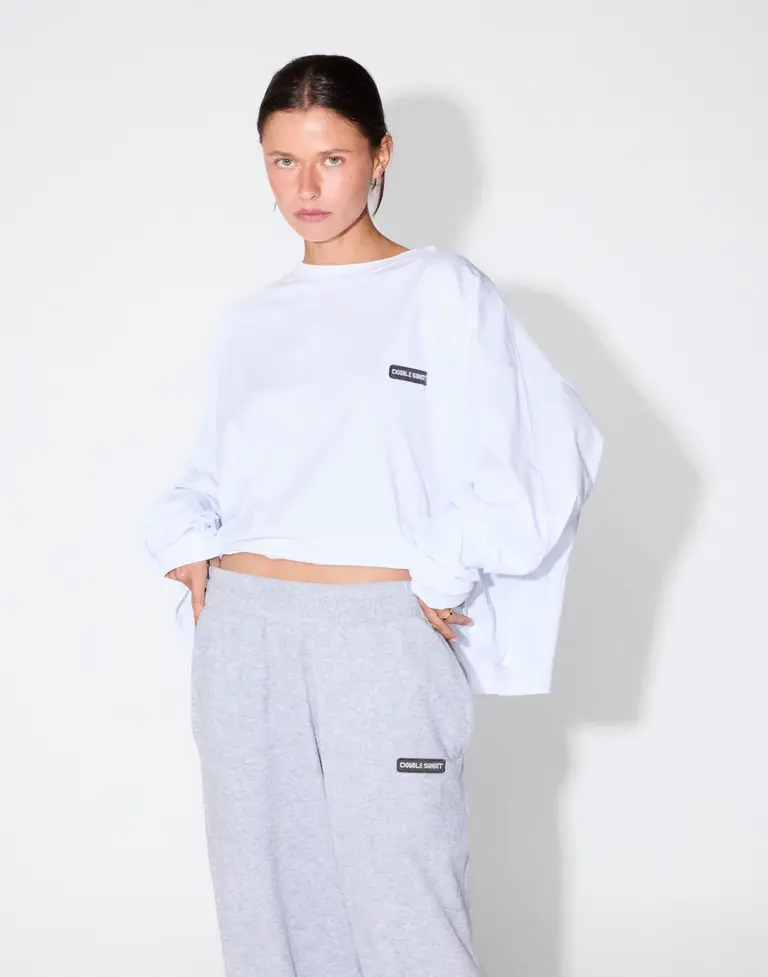 Double sunset Cropped long T white