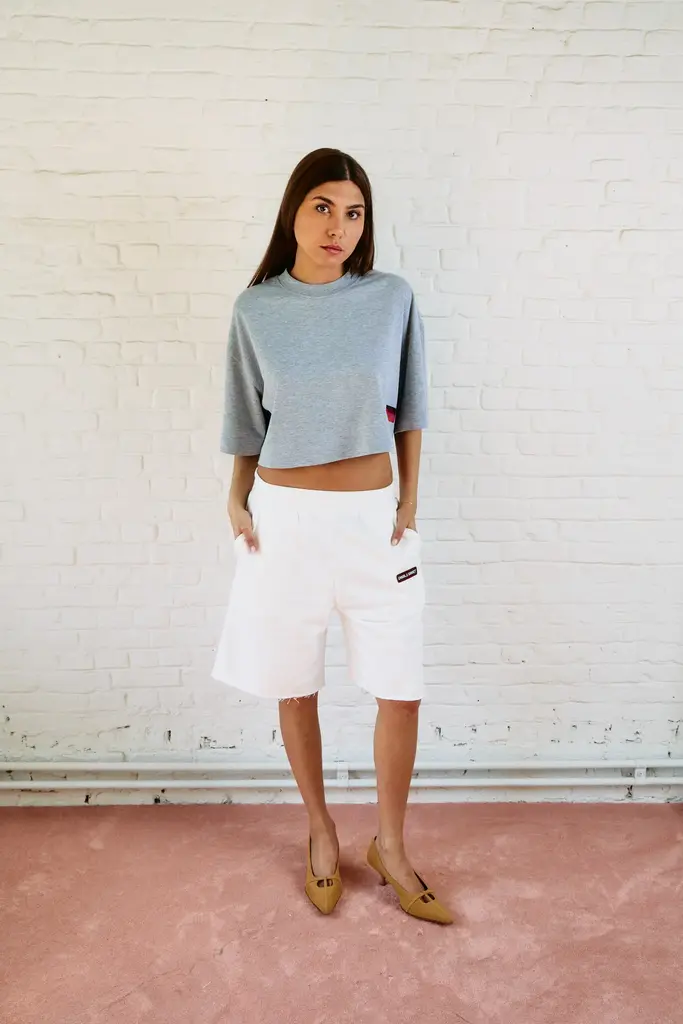 Double sunset Cropped T grey