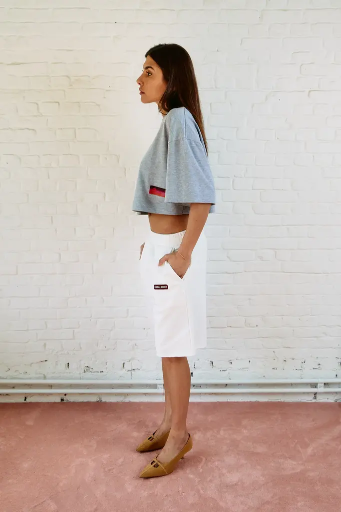Double sunset Cropped T grey