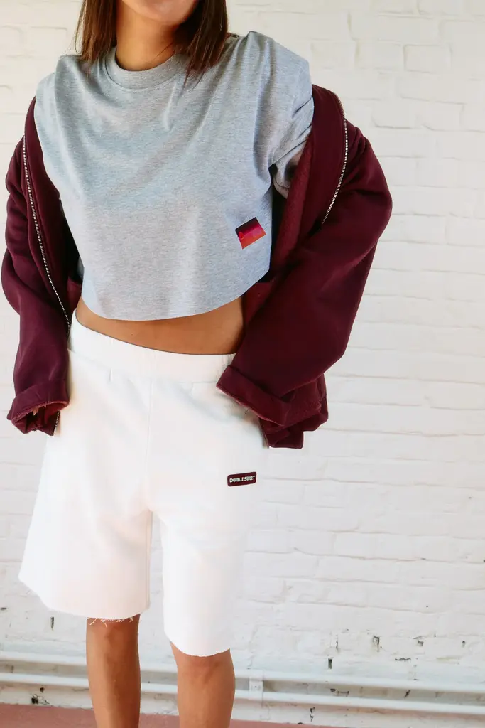 Double sunset Cropped T grey