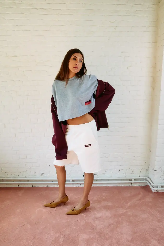 Double sunset Cropped T grey