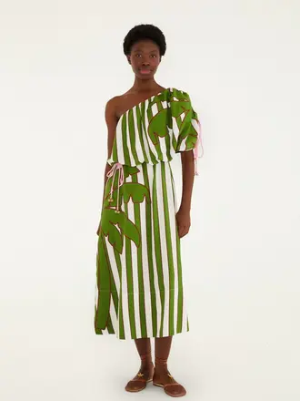 FARM Rio Oneshoulder monstera dress