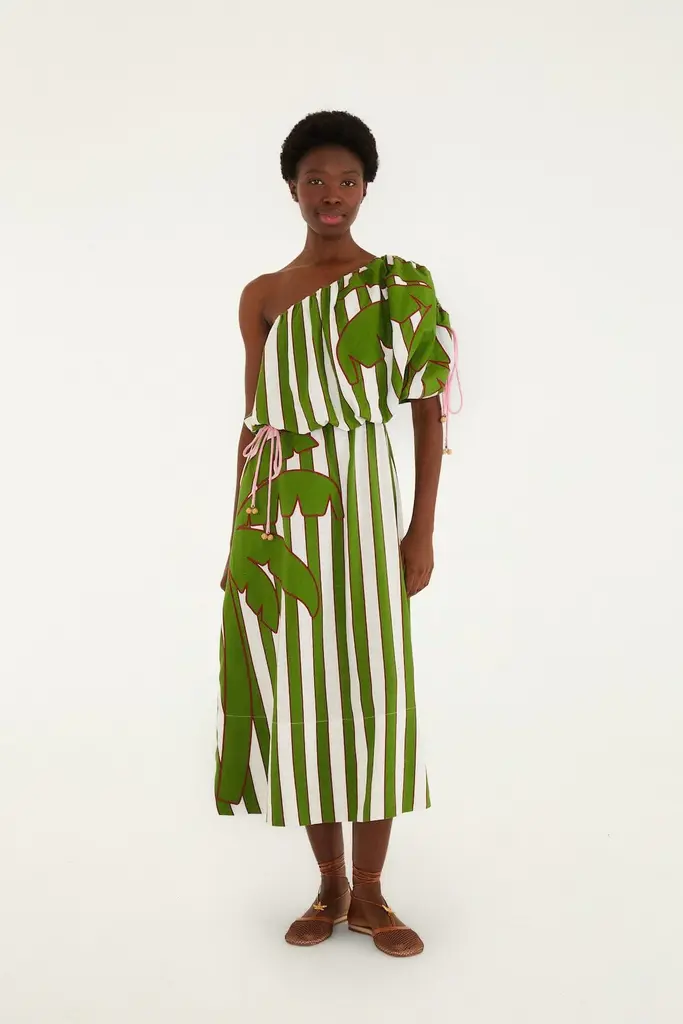 FARM Rio Oneshoulder monstera dress