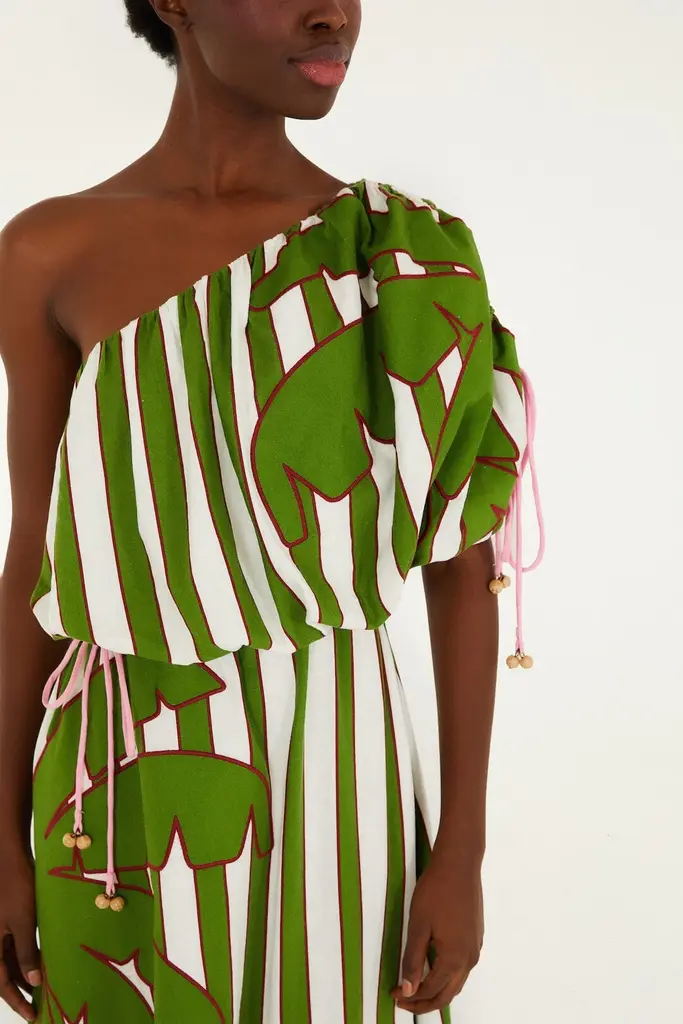 FARM Rio Oneshoulder monstera dress
