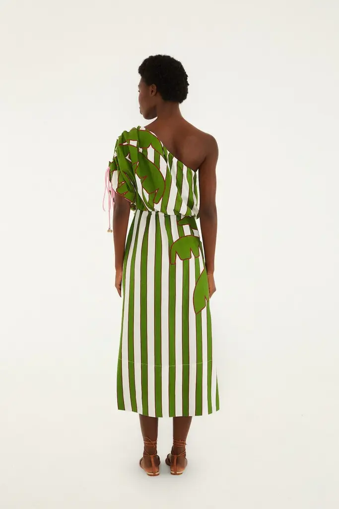 FARM Rio Oneshoulder monstera dress