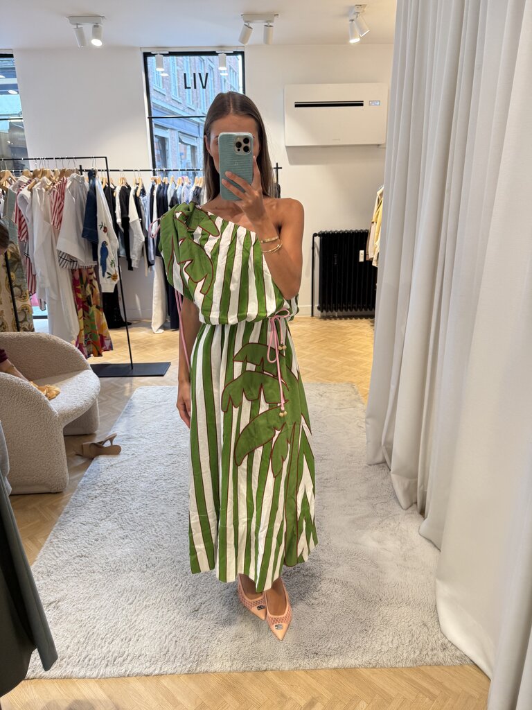 FARM Rio Oneshoulder monstera dress