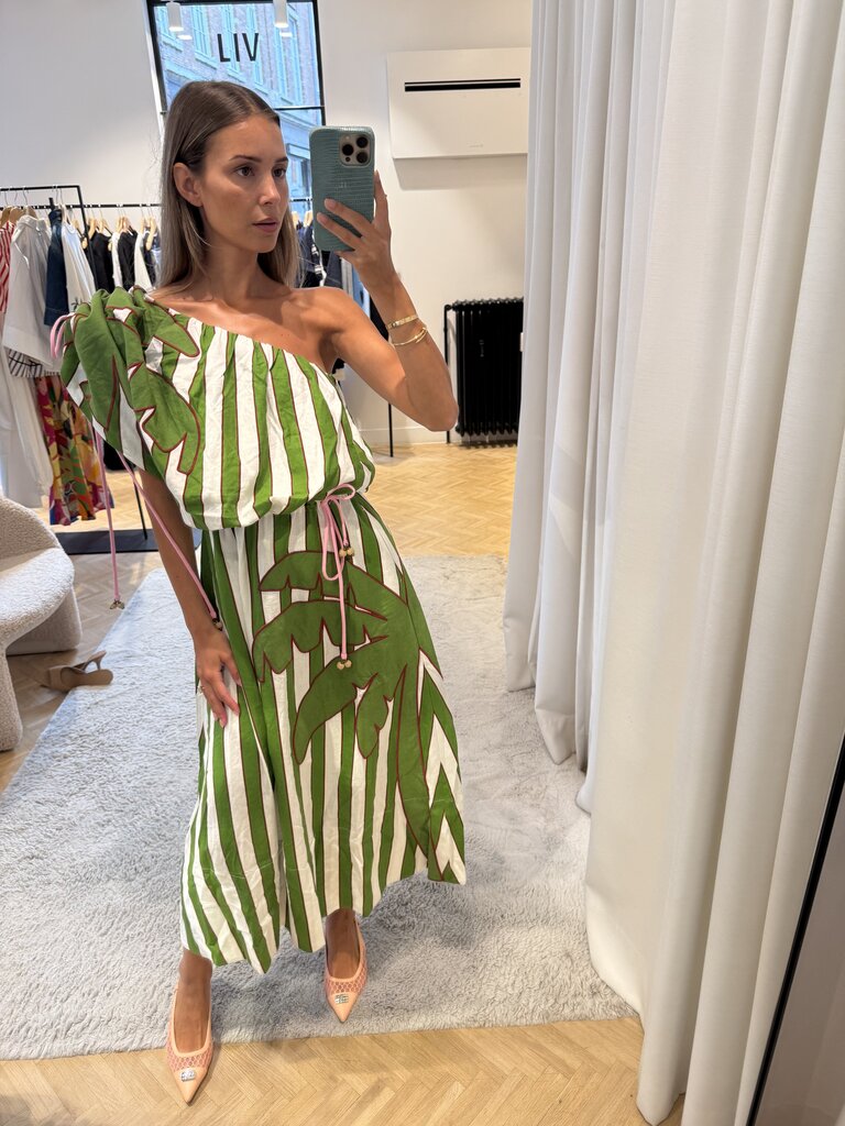 FARM Rio Oneshoulder monstera dress