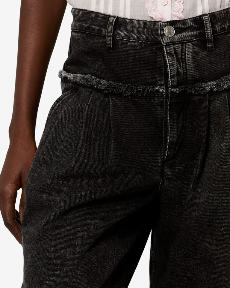 Black denim pants fringe